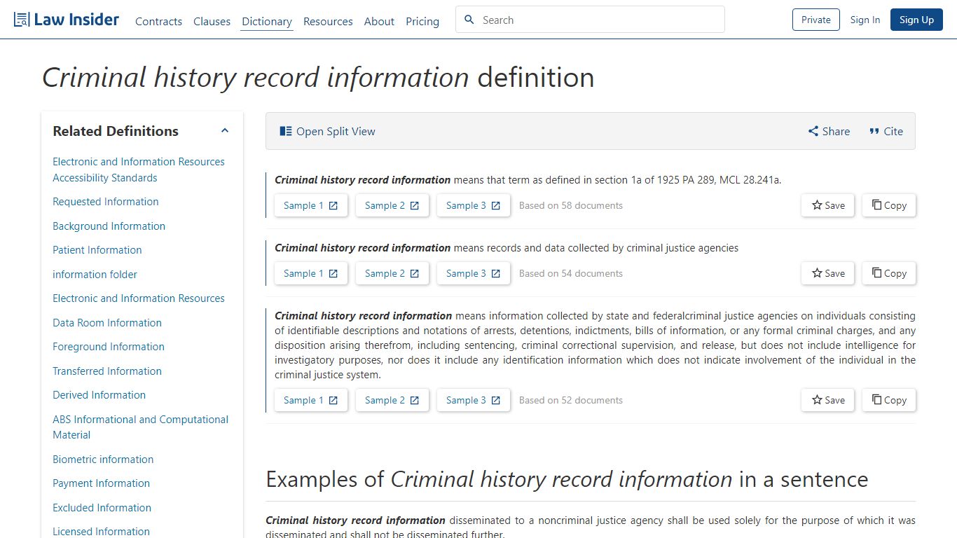 Criminal history record information definition - Law Insider