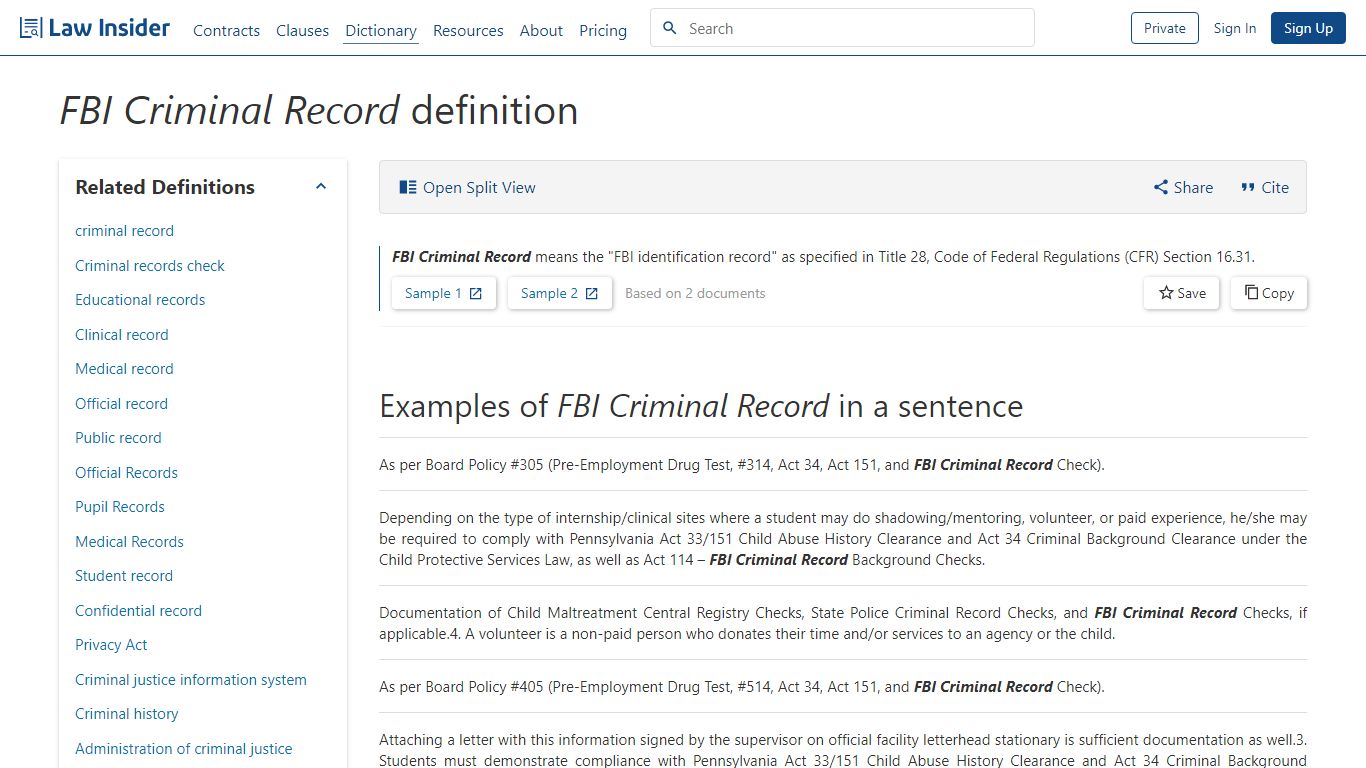 FBI Criminal Record Definition | Law Insider